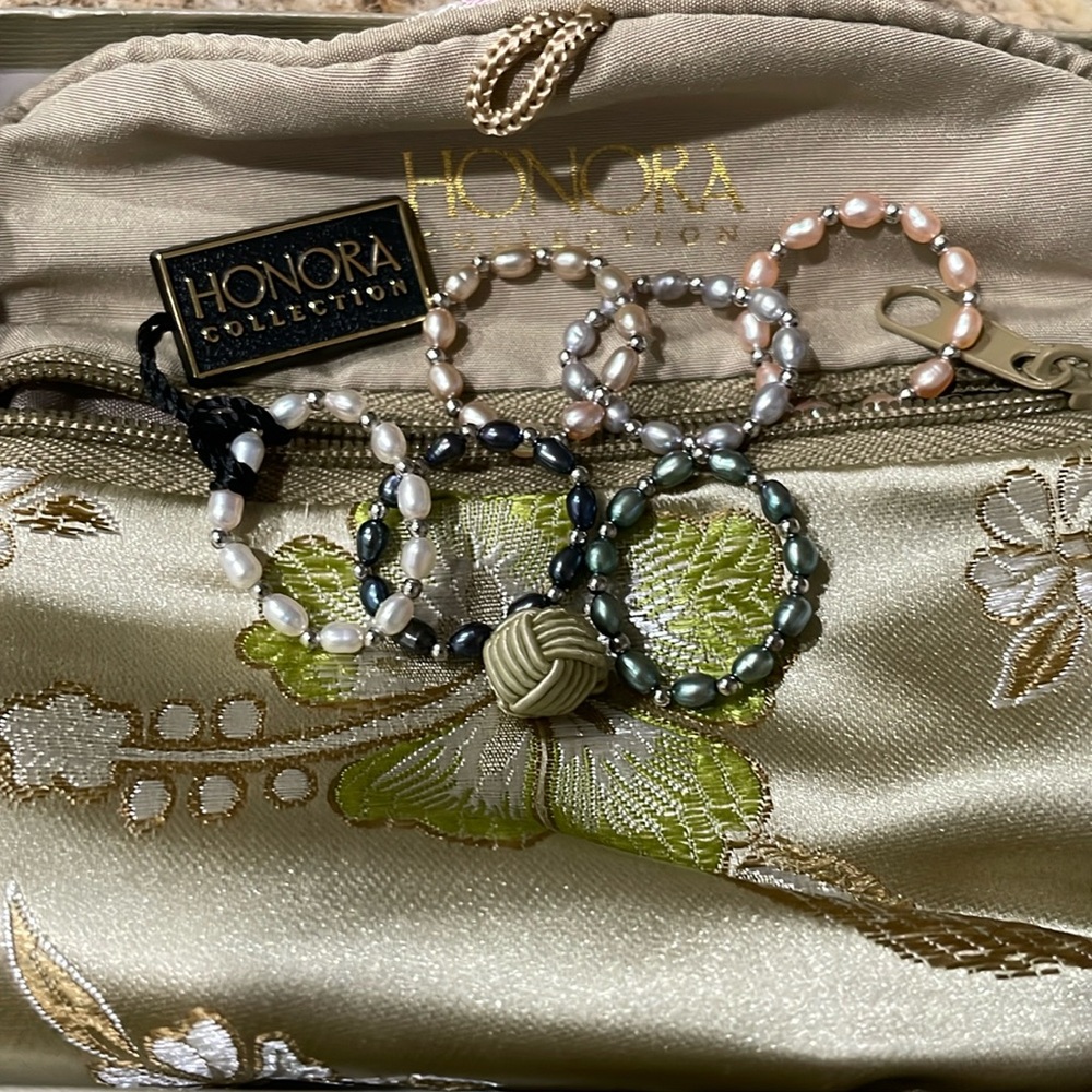 Honora Culture Freshwater Pearl Sterling  Set of Six Stretch Rings With Pouch